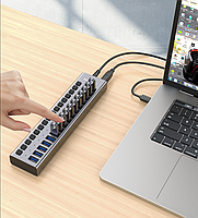 USB хаб Acasis HS-716MG USB 3.0 16 портів із блоком живлення hub концентратор алюмінієвий, фото 9