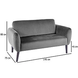 Сірий двомісний оксамитовий диван Elsa Velvet на чорних ніжках в кабінет