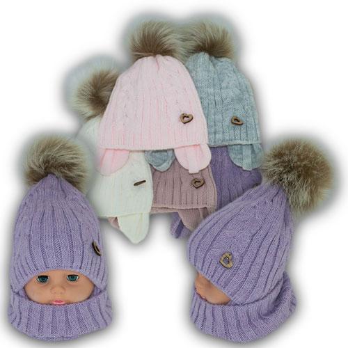 ОПТ Дитячий комплект — шапка та шарф (хомут) для дівчаток, р. 46-48 (5 шт./набір), фото 1