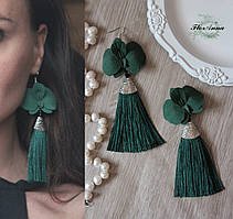 Зелені сережки пензлика ручної роботи "Смарагдові орхідеї"