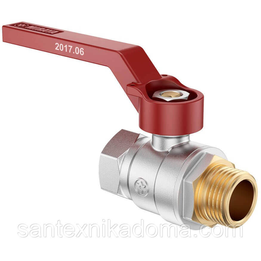 Кран кульовий 1/2 червоний руків’я-важіль 15 MIRAYA PN40 ВЗ для води, фото 1