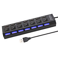 USB Hub 2.0 на 7 портов, подсветка, индикация работы 165х35х22 мм. ЮСБ хаб