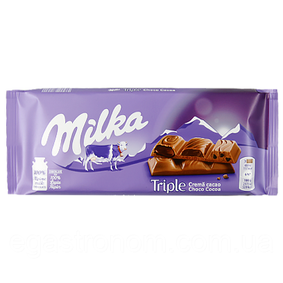 Шоколад потрійний какао крем Мілка Milka triple crema cacao 90g 20шт/ящ (Код: 00-00006342)