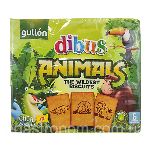 Печиво бісквіт дикі тварини Гуллон Gullon dibus animals 600g 14шт/ящ (Код: 00-00000681)