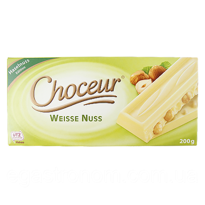 Шоколад Шокур білий з лісовими горіхами Choceur weisse nuss 200g 36шт/ящ (Код: 00-00005979)
