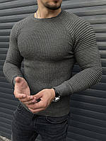 Мужской свитер приталенный классический весенний осенний серый | Мужская кофта без горла приталенная M (Bon)