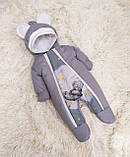 Зимовий комбінезон + конверт спальник принт "Ведмедик" для новонароджених, сірий, фото 2