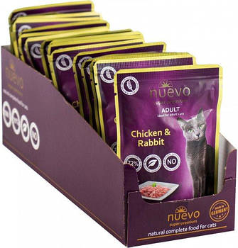 Упаковка паучів для кішок з куркою і кроликом Nuevo Adult Pouch 16*85 г