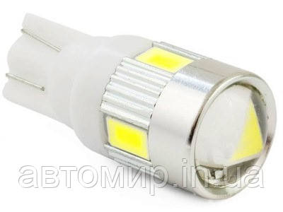 Світлодіодна лампа Т10 (W5W) 6SMD 5630 з лінзою 12V Біла, фото 1
