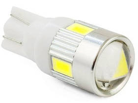 Світлодіодна лампа Т10 (W5W) 6SMD 5630 з лінзою 12V Біла