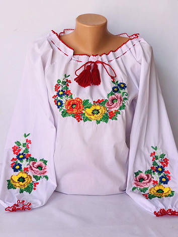 Сорочка вишиванка з різними квітами в білому кольорі 42, 44, 46, фото 1