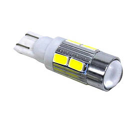 Світлодіодна лампа Т10 (W5W) 10SMD 5630 з лінзою 12V Білий