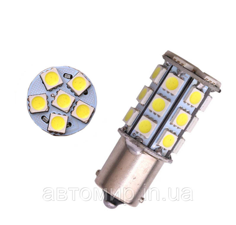 Світлодіодна лампа з цоколем 1156 BA15s P21W 27 SMD 5050 12V Білий, фото 1