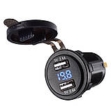 Автомобільна зарядка врізна USB 4.8 A з вольтметром в прикурювач, фото 3
