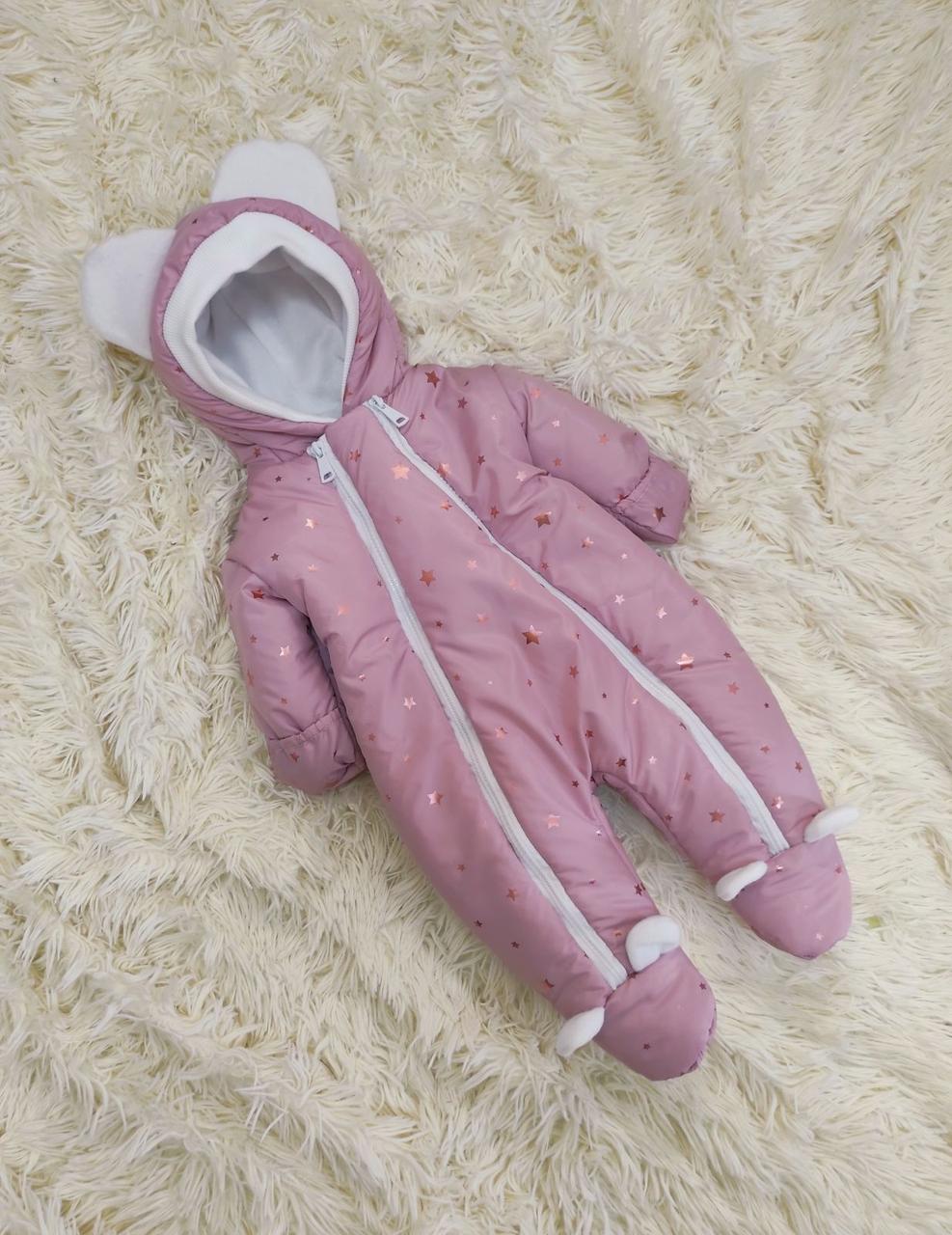 Зимовий комбінезон з плащової тканини з глітером на флісі, для новонароджених дівчаток, пудра