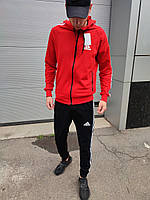 Мужской спортивный костюм Adidas черный с красным с капюшоном | Комплект Адидас кофта и штаны хлопковый (Bon)