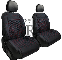 Преміум накидки на передні сидіння RINNEKO Чорна Алькантара строчка червона Дизайн Соти 2 шт, фото 2