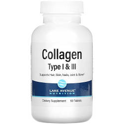 Колаген Lake Avenue Nutrition Collagen Type 1 & 3 (60 таблеток.)