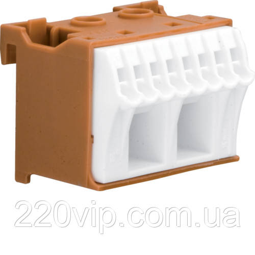 Фазна клема 2x16мм2+8x4мм2 ширина 45 мм QiuckConnect KN10P, Hager клемний блок, для щита Хагер, боксу, шафи, фото 1