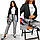 Стильний батальний жіночий костюм двійка: штани та двокольоровий піджак, у кольорах, фото 3