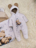 Зимовий комбінезон + конверт спальник принт "Ведмедик" для новонароджених, білий з бежевим, фото 5