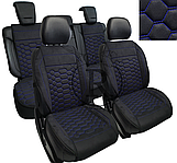 Преміум накидки на сидіння RINNEKO Чорна Алькантара строчка синя Дизайн Соти 5 шт