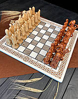 Розкішні шахи, шашки із білого акрилового каменю 40*40 см, арт.190611