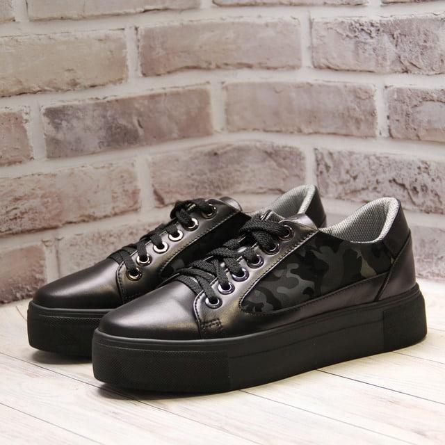 Кеди шкіряні жіночі в чорному кольорі класичної моделі, фото 1