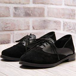 Оксфорди жіночі на шнуровці з натуральної шкури з замшевими вставками