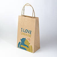 Подарочные пакеты с ручками маленькие 150*90*240 крафт Патриотичные Пакеты с символикой "С Любовью к Украине"
