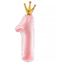 Кулька Цифра з короною "1" (90*32 см), колір - рожевий