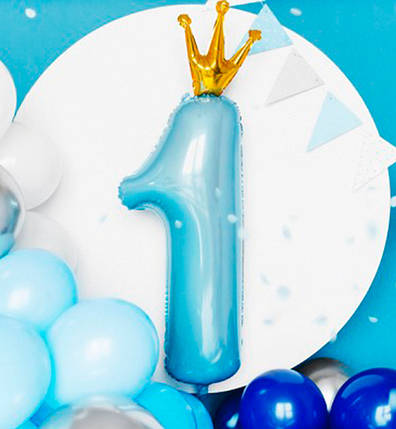 Кулька Цифра з короною "1" (90*32 см), колір - блакитний, фото 2