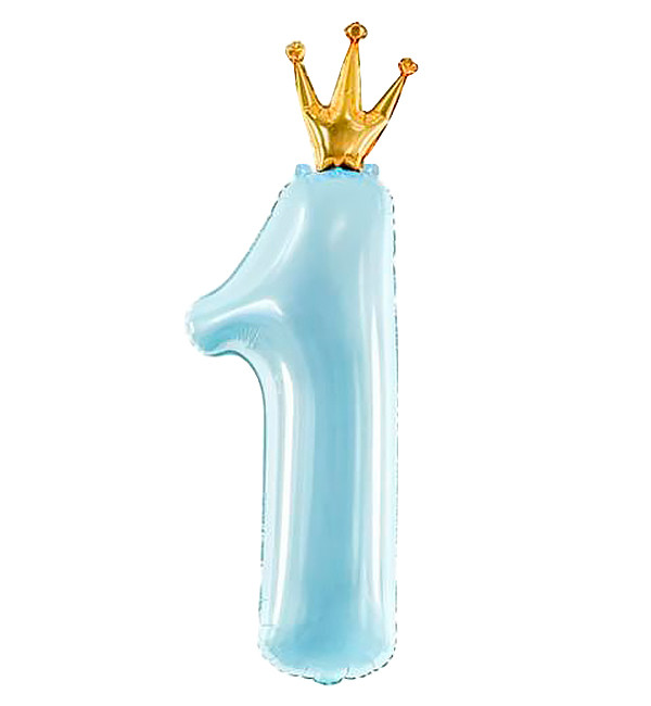Кулька Цифра з короною "1" (100 см), колір - блакитний, Польща