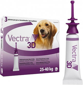 Краплі на холку від кліщів та бліх для собак Ceva Vectra 3D (Вектра 3D) від 25 до 40 кг 3 піпетки