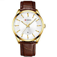 Стильные мужские часы Curren 8365 Brown-Gold-White