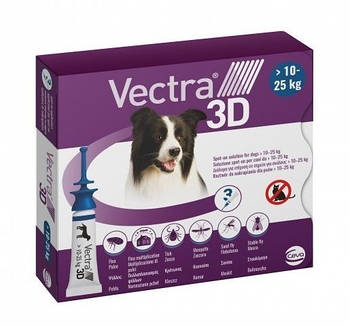 Краплі на холку від кліщів та бліх для собак Ceva Vectra 3D (Вектра 3D) від 10 до 25 кг 3 піпетки