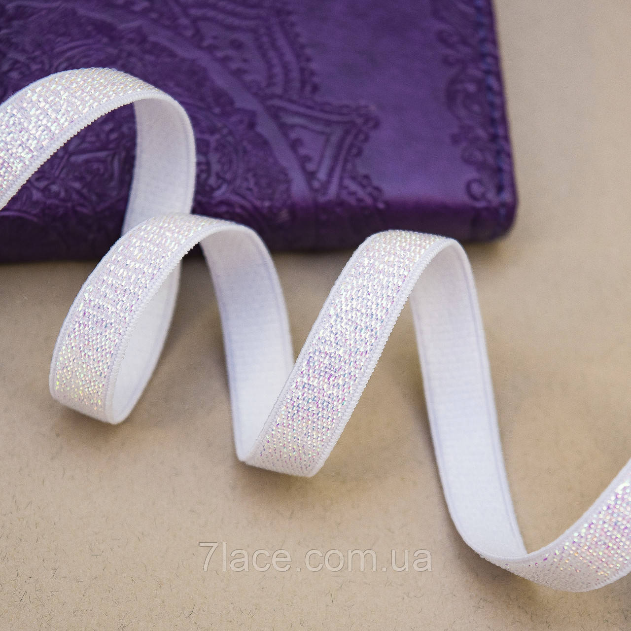 Бретельна гумка / ширина 1 см / колір білий + білий люрекс / замовлення від 1 метра, фото 1