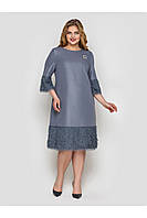 Женское эффектное нарядное серебряное платье трапеция "за колено" больших размеров