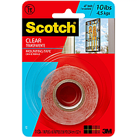 Лента двусторонняя 3M Scotch Clear Mounting Tape, Снаружи/Внутри, 410DC-SF, 25,4 мм x 1,52 м, Прозрачный