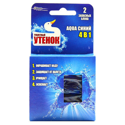 Подвесной блок для унитаза Туалетный Утенок Aqua 4 в 1 Синий сменный ...
