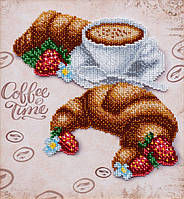 Набор для вышивки бисером "Круассан и кофе" морожено конфеты пирожное торт частичная выкладка,Чехия 20х22 см