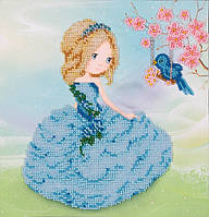 Набір для вишивання бісером Дівчинка з птахом принцеса маленька дівчинка часткова викладка Чехія 20х21 см