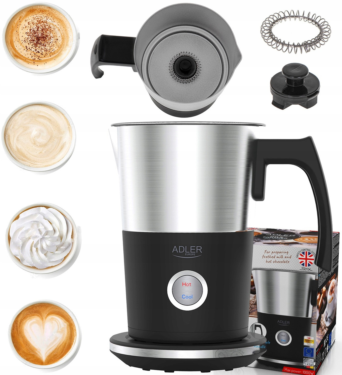 Спінювач молока, міксер-пінозбивач, капучинатор Adler AD 4497 (1000 Вт, 300 мл, Польща), фото 1