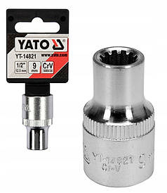 Головка торцева YATO: квадрат 1/2", SPLINE M9 мм, L= 38 мм. CrV