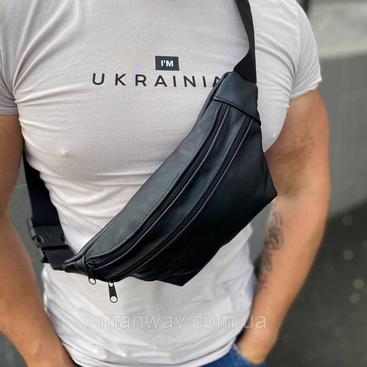 Сумка на пояс із натуральної шкіри чоловіча жіноча сумка бананка на груди стильна компактна