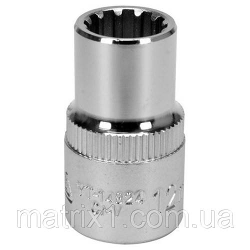 Головка торцева YATO: квадрат 1/2", SPLINE M12 мм, L= 38 мм. CrV