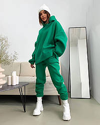 Теплий жіночий спортивний костюм великого розміру на флісі оверсайз, зелений, чорний, малиновий, оливковий