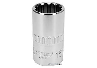 Головка торцева YATO: квадрат 1/2", SPLINE M15 мм, L= 38 мм. CrV