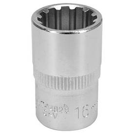 Головка торцева YATO: квадрат 1/2", SPLINE M16 мм, L= 38 мм. CrV