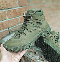 Армейские мужские кроссовки, ботинки для военных, берцы. Оливковые, зеленые. Натуральная кожа. 40р (26 см)